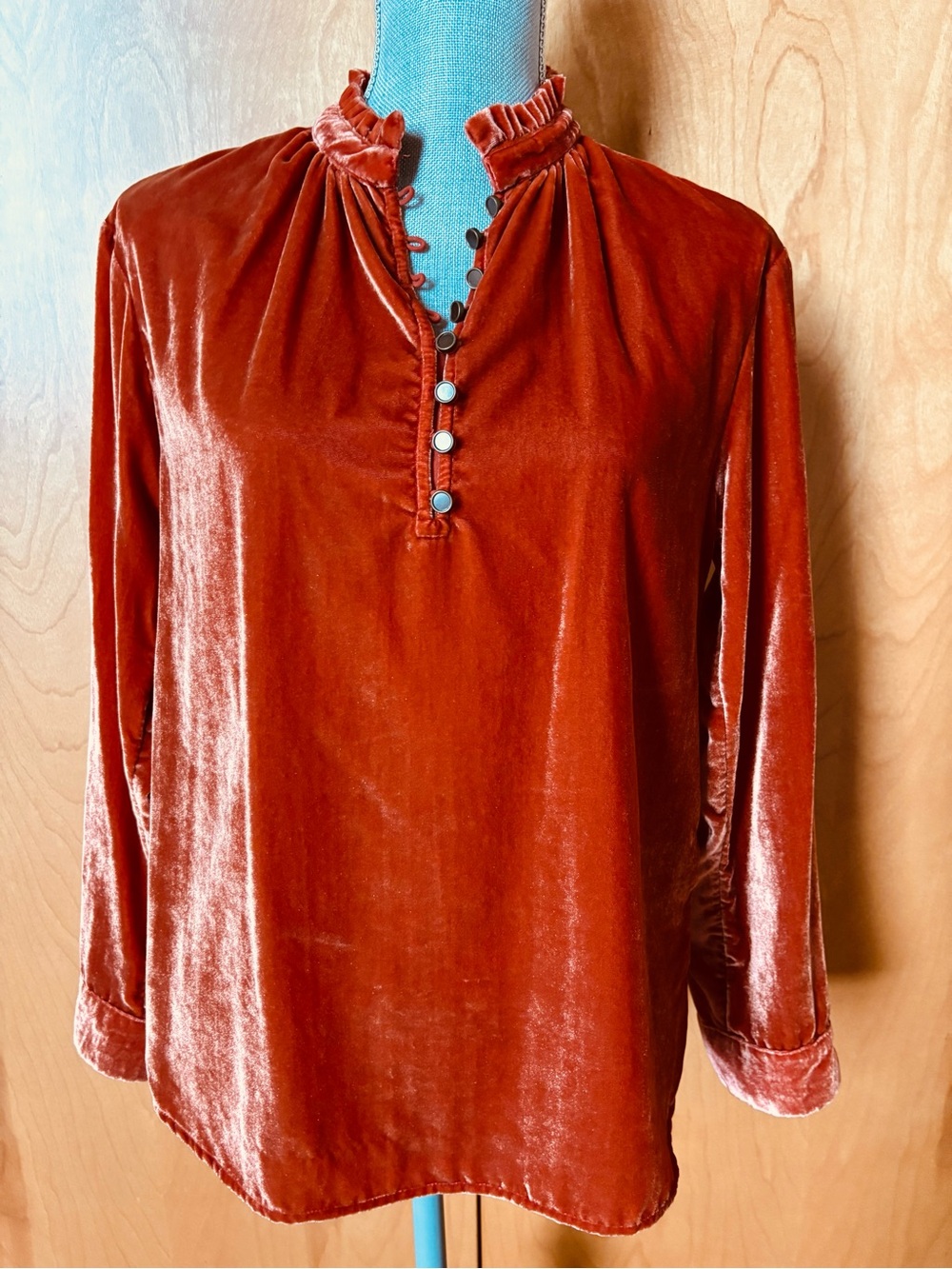 Anthro Burnt Orange Velvet Top, Size Small